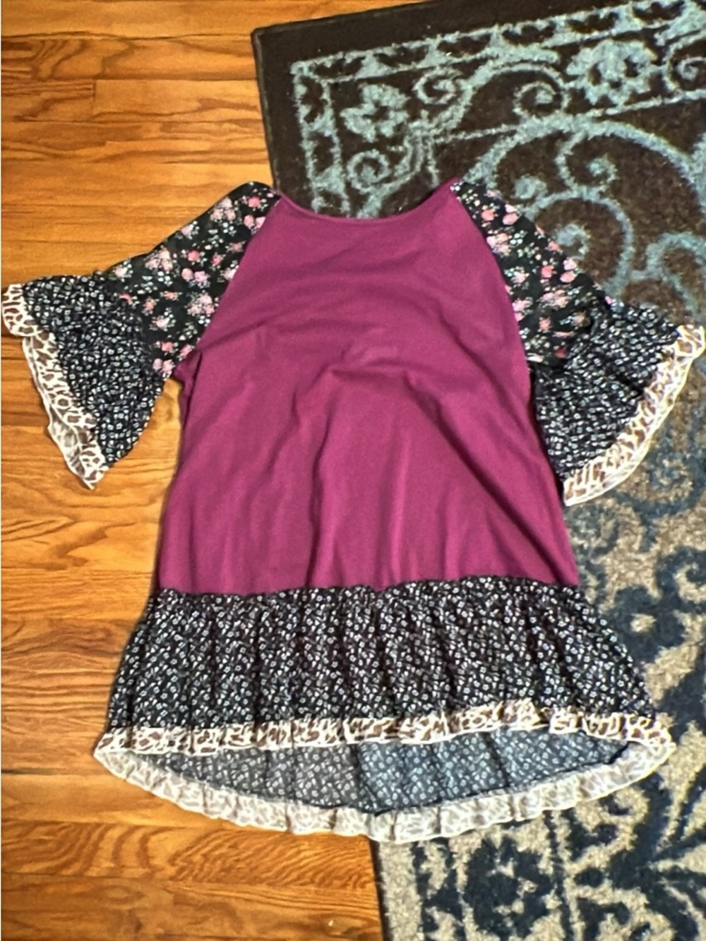 Romantic cottagecore boho ruffled animal and mixed floral print boutique tunic